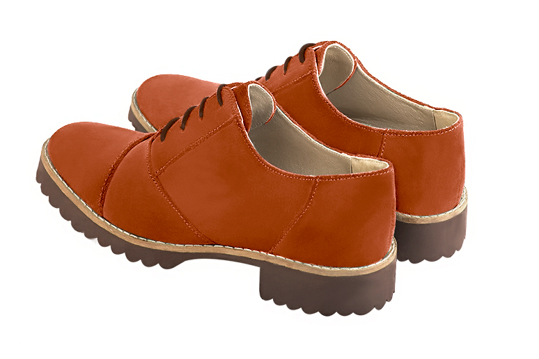 Terracotta orange women's casual lace-up shoes. Round toe. Flat rubber soles. Rear view - Florence KOOIJMAN